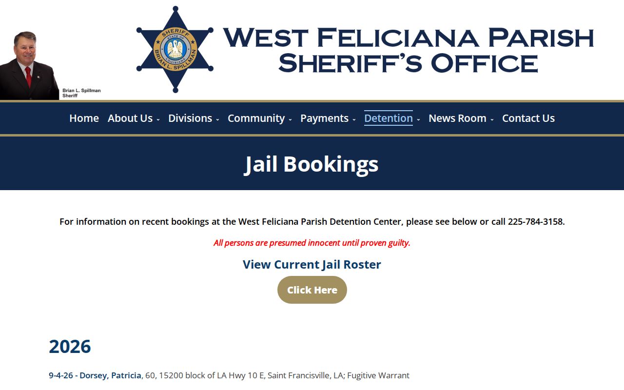 West Feliciana Parish jail booking notice used for outstanding warrant records research