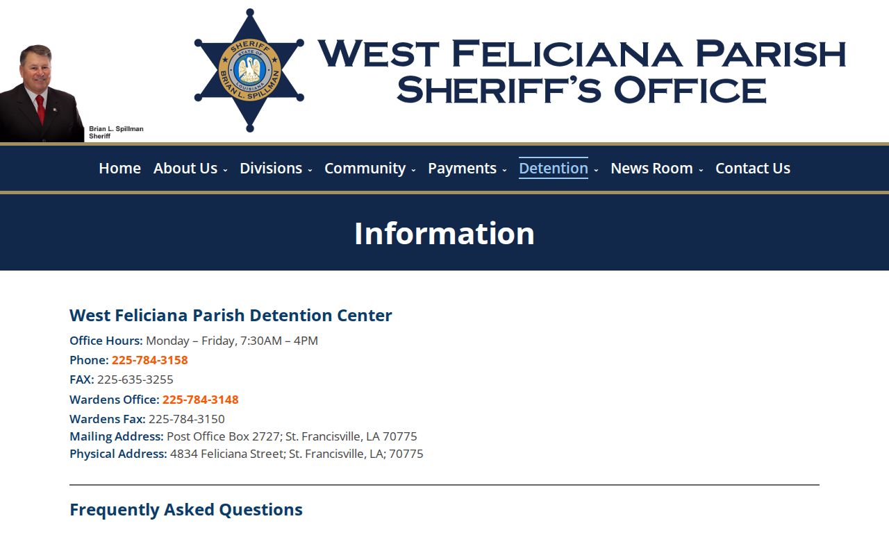 West Feliciana Parish Detention Center contact information for outstanding warrant questions