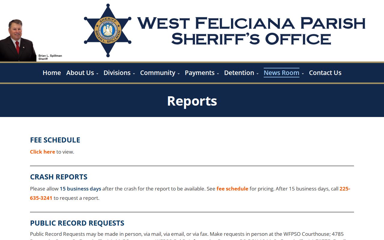 West Feliciana Parish Sheriff's Office public records request route for warrant searches