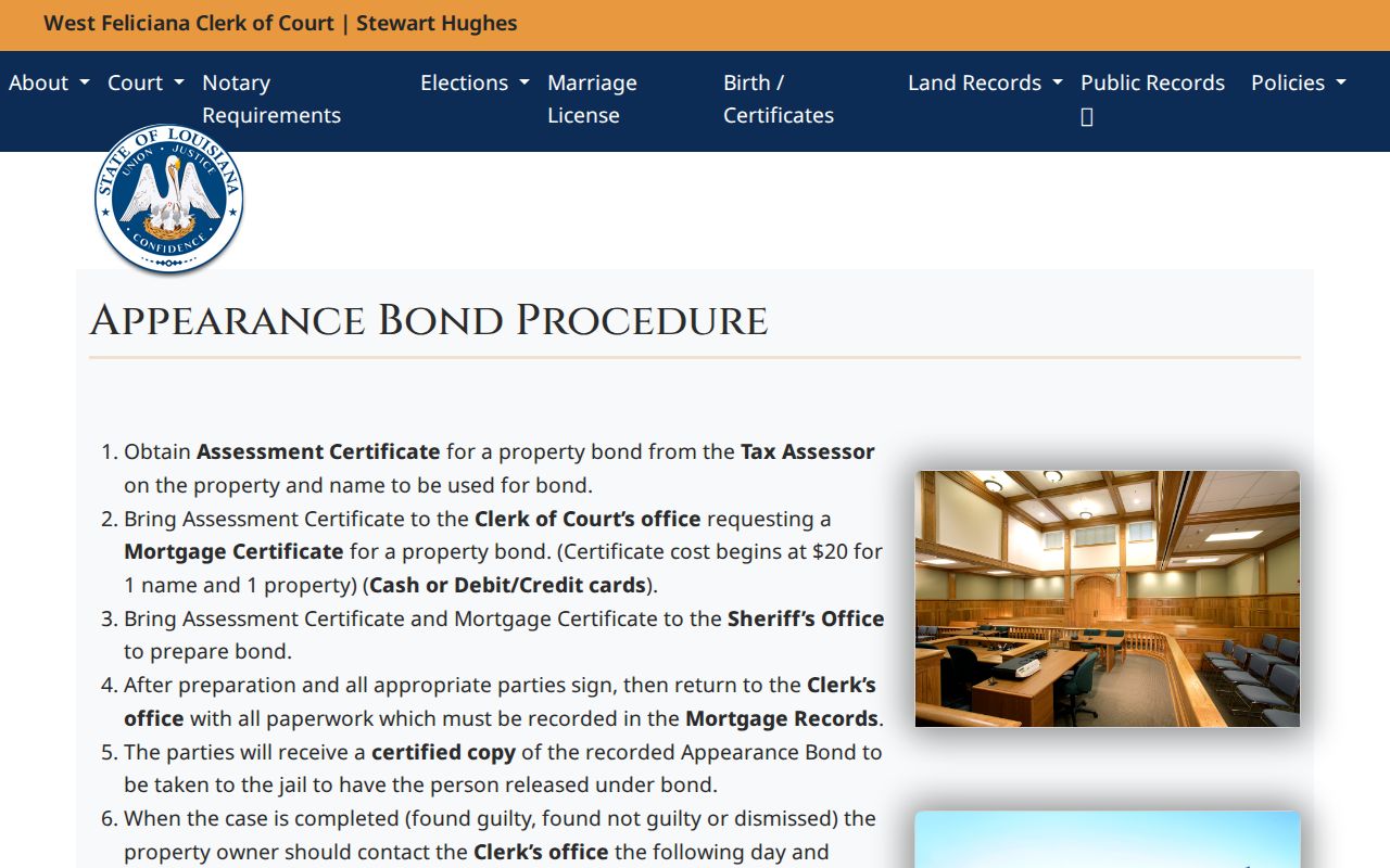 West Feliciana Parish appearance bond recording flow for bench warrant resolution