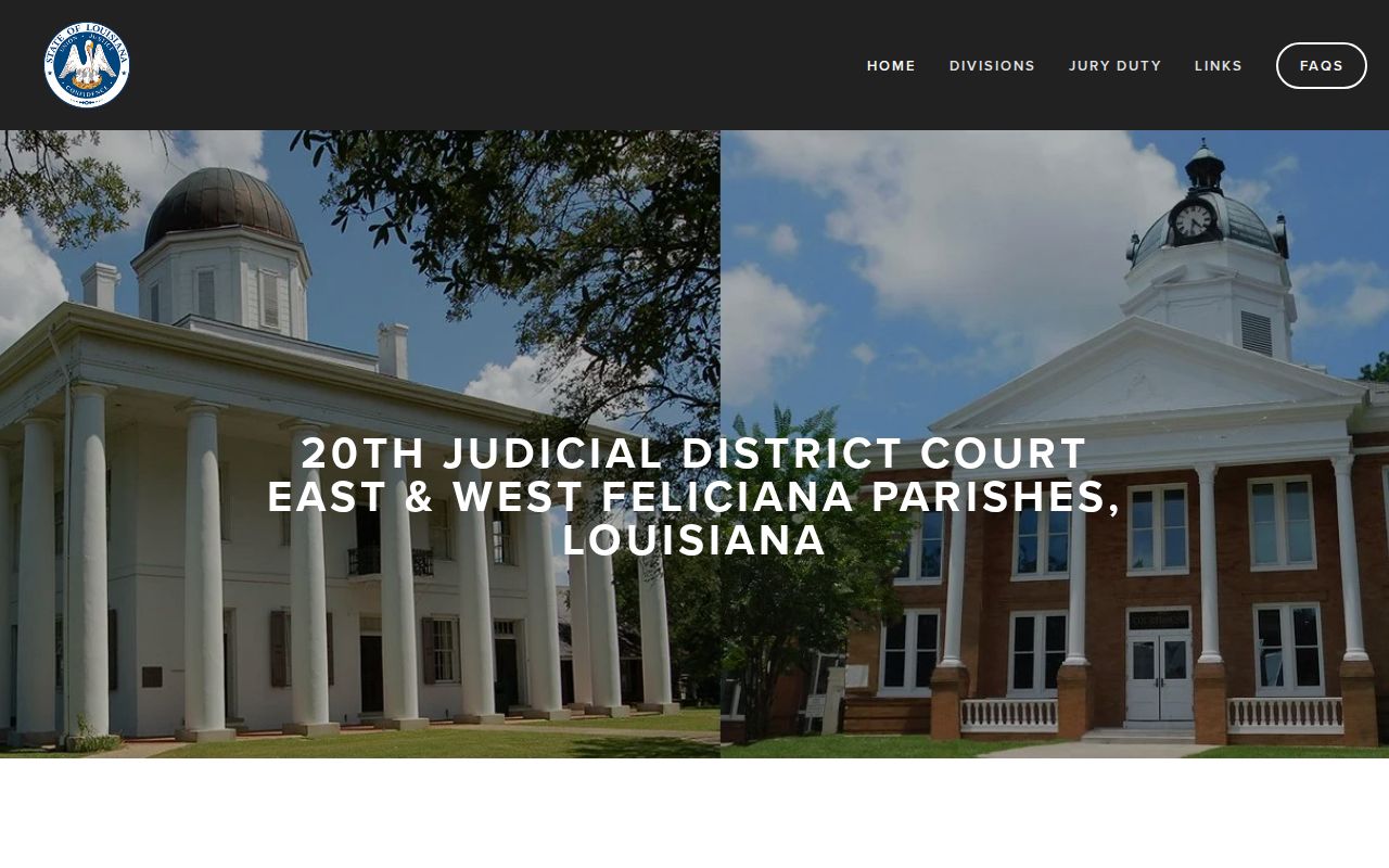 20th Judicial District Court jurisdiction page for St. Francisville warrant search records