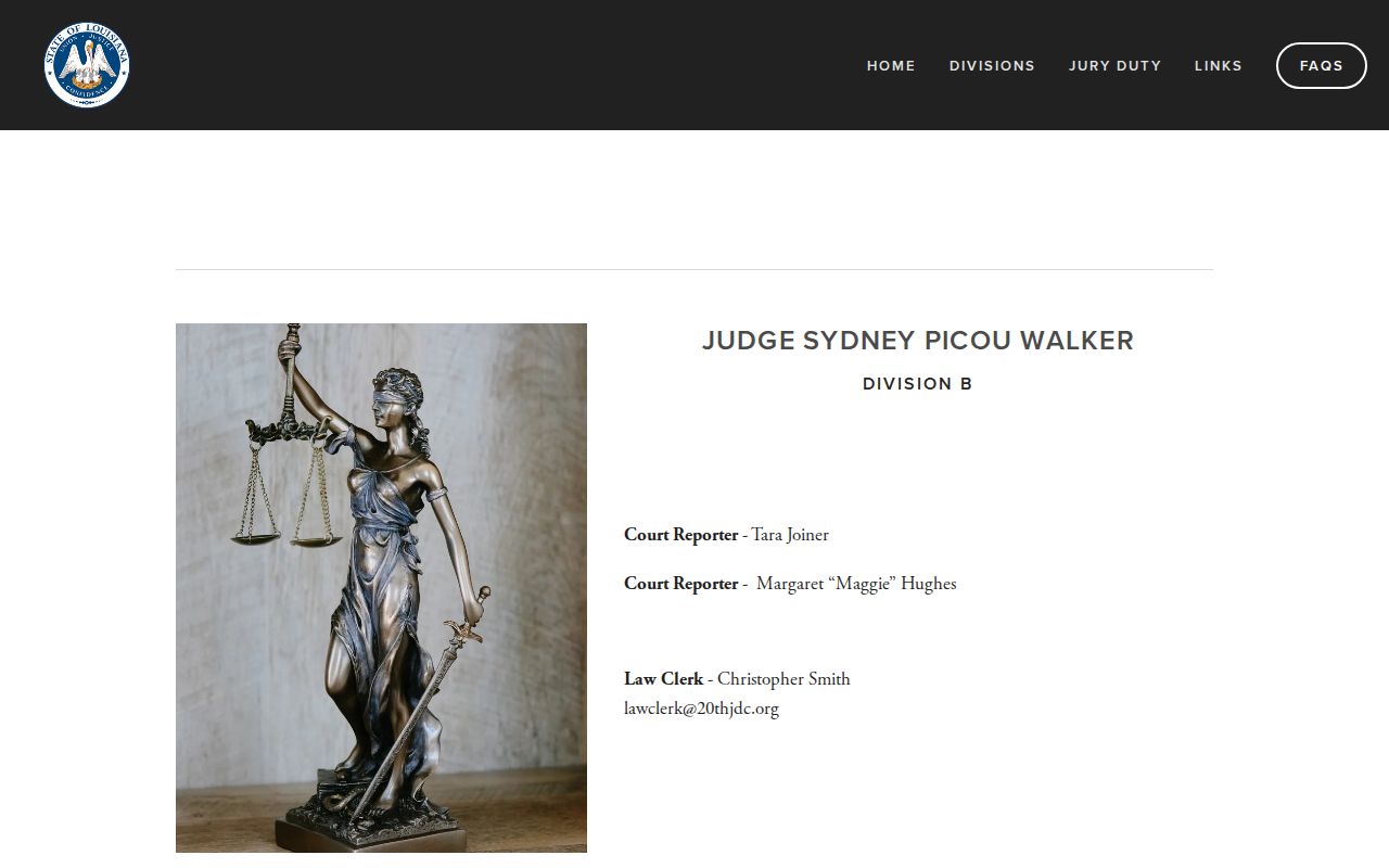 Twentieth Judicial District Court Division B West Feliciana bench warrant contact page