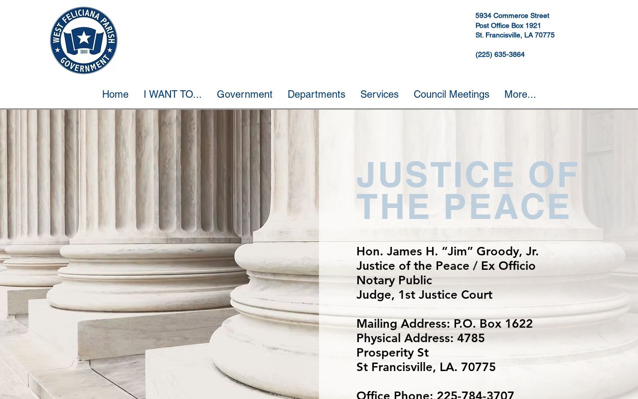 West Feliciana Parish alternate justice of the peace listing for municipal warrant routing