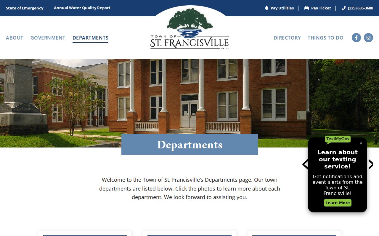 St. Francisville Police Department page for warrant search and town ticket records