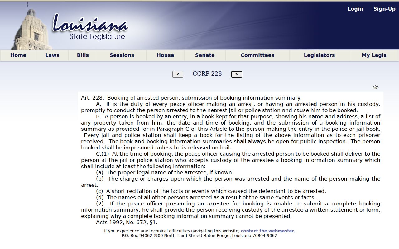Louisiana booking record public inspection rule page for West Feliciana Parish outstanding warrants